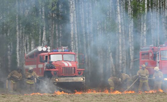 Moscow Region Governor Andrei Vorobyov attends drill to put out wildfire and peat-bog fires