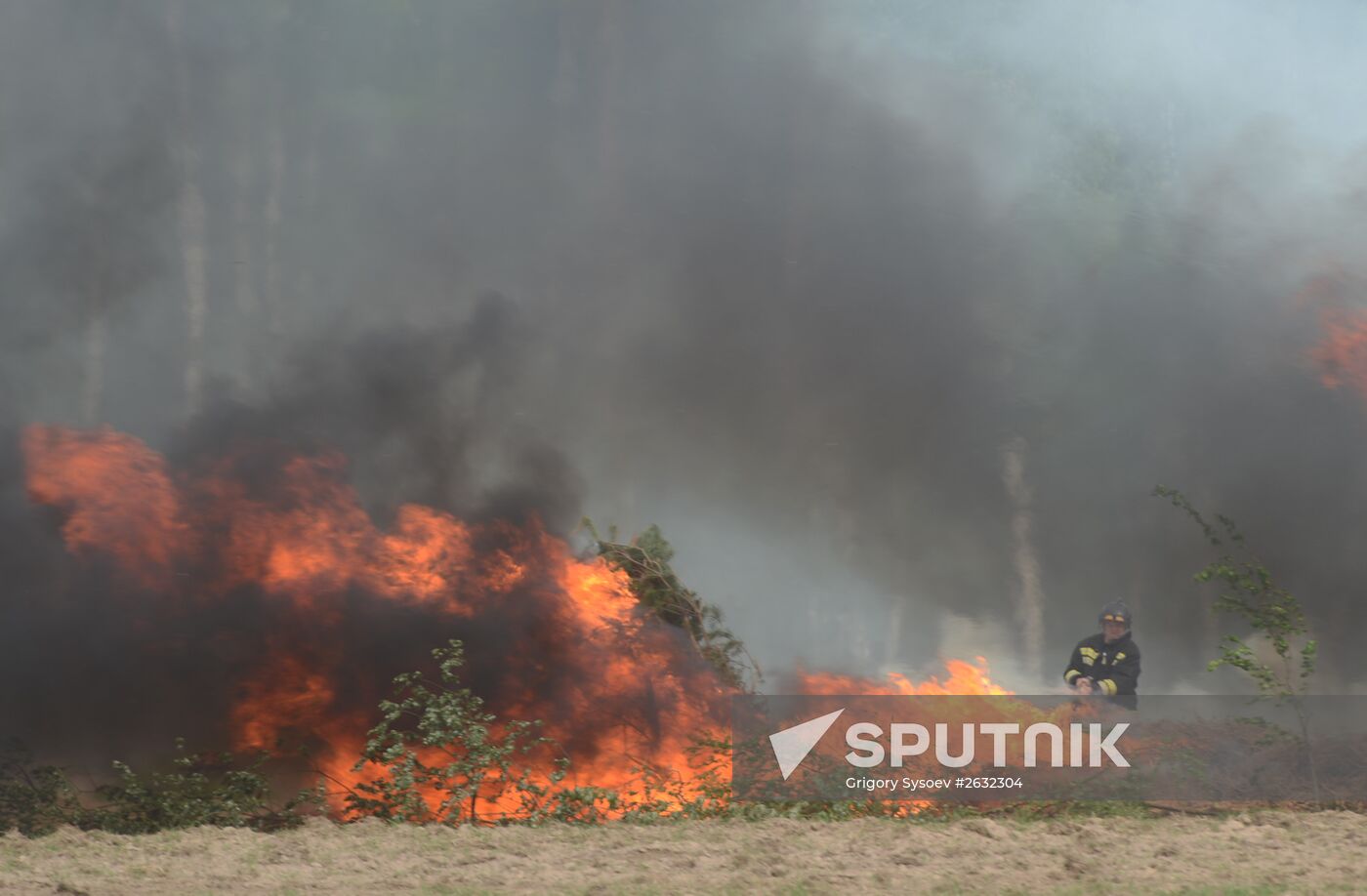 Moscow Region Governor Andrei Vorobyov attends drill to put out wildfire and peat-bog fires