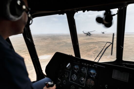 Russian Defense Minister Shoigu arrives for drills at Ashuluk base in Astrakhan Region