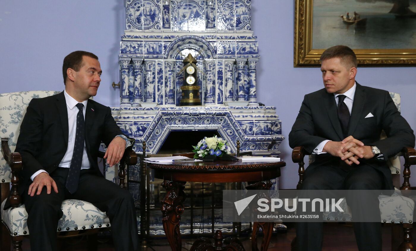 Russian Prime Minister Dmitry Medvedev meets with Slovak Prime Minister Robert Fico