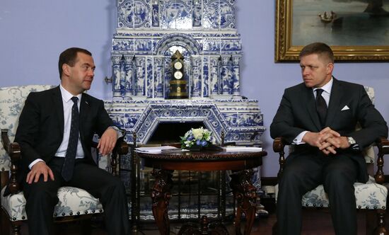 Russian Prime Minister Dmitry Medvedev meets with Slovak Prime Minister Robert Fico