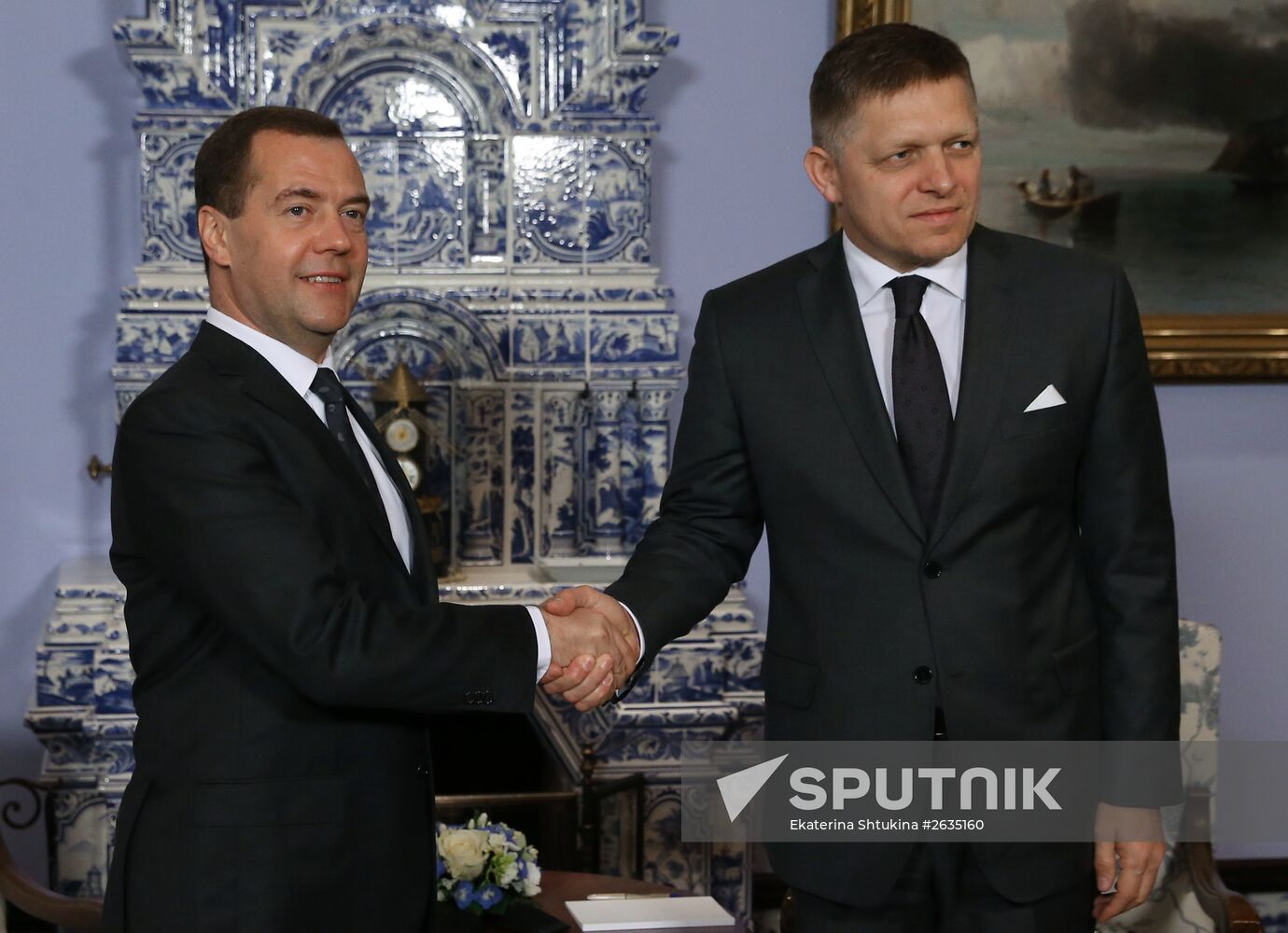 Russian Prime Minister Dmitry Medvedev meets with Slovak Prime Minister Robert Fico