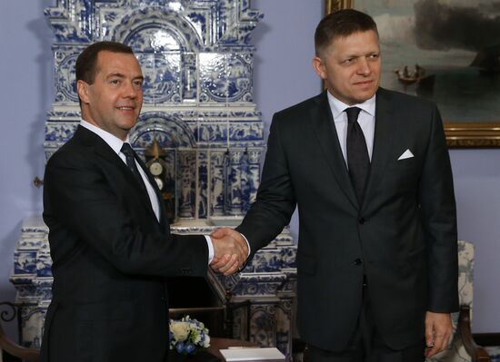 Russian Prime Minister Dmitry Medvedev meets with Slovak Prime Minister Robert Fico