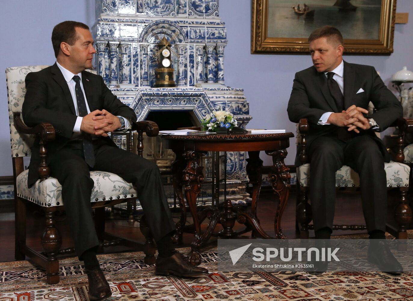 Russian Prime Minister Dmitry Medvedev meets with Slovakia's Prime Minister Robert Fico