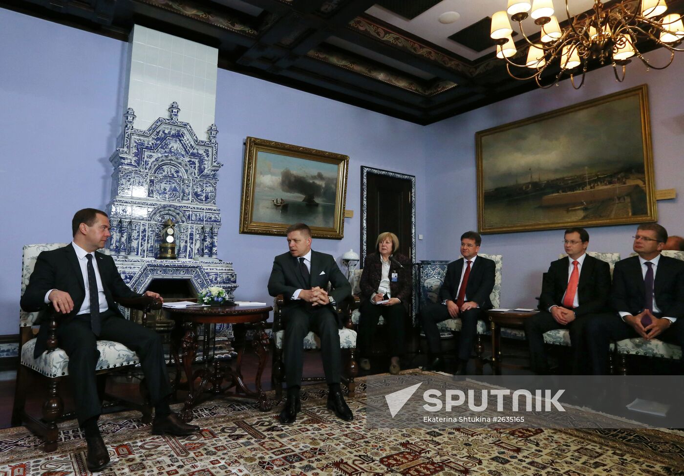 Russian Prime Minister Dmitry Medvedev meets with Slovakia's Prime Minister Robert Fico