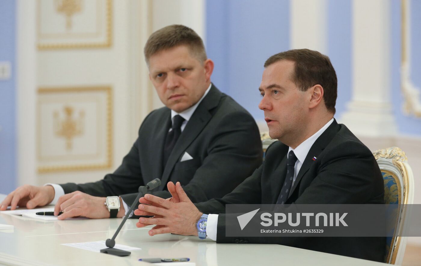 Russian Prime Minister Dmitry Medvedev meets with Slovak Prime Minister Robert Fico