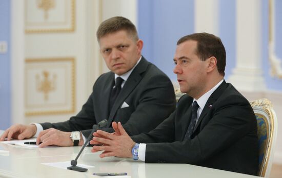 Russian Prime Minister Dmitry Medvedev meets with Slovak Prime Minister Robert Fico
