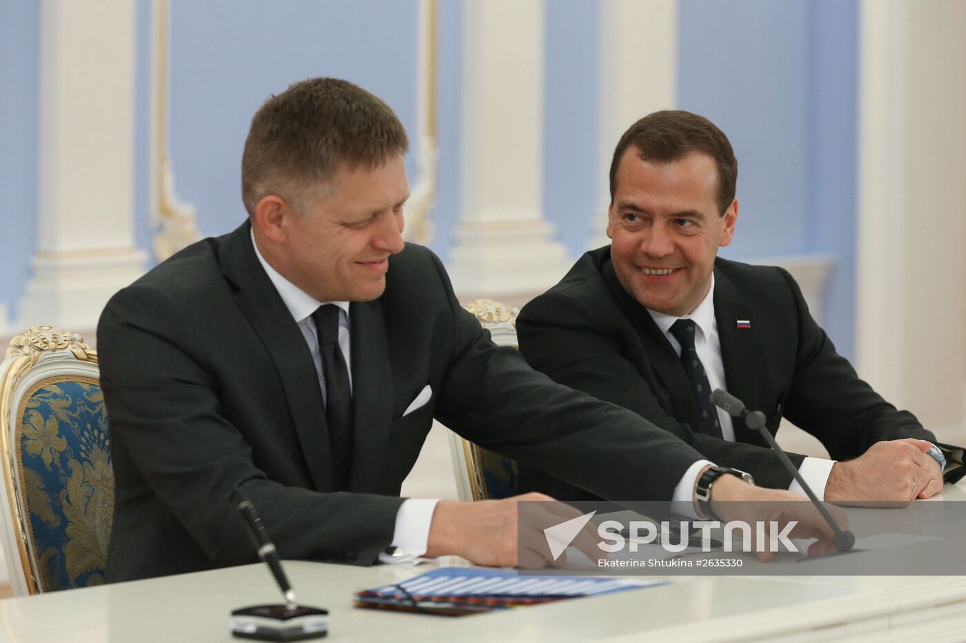 Russian Prime Minister Dmitry Medvedev meets with Slovak Prime Minister Robert Fico