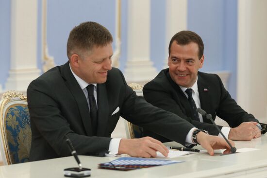 Russian Prime Minister Dmitry Medvedev meets with Slovak Prime Minister Robert Fico