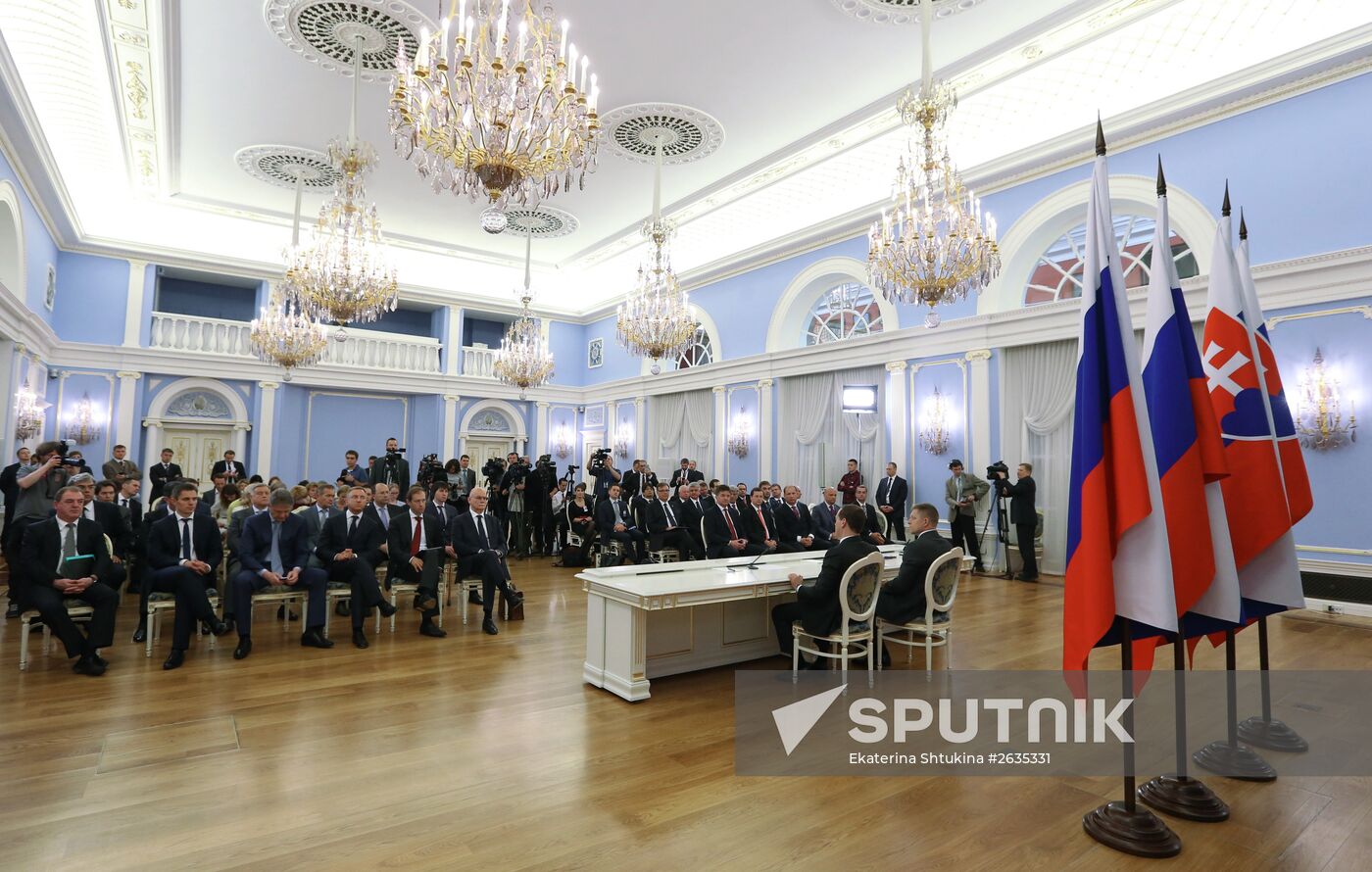 Russian Prime Minister Dmitry Medvedev meets with Slovak Prime Minister Robert Fico