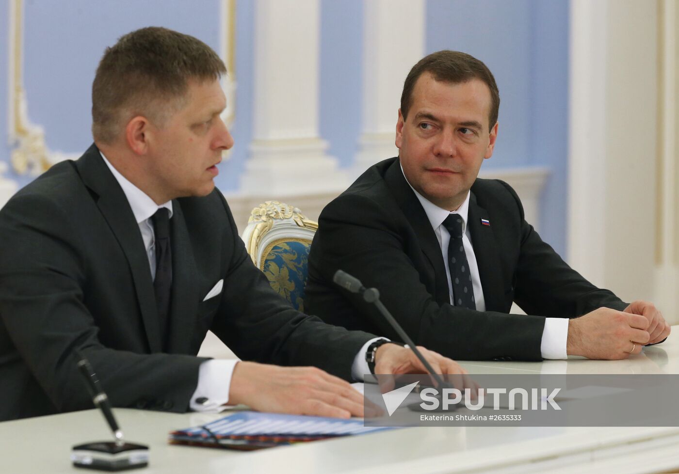 Russian Prime Minister Dmitry Medvedev meets with Slovak Prime Minister Robert Fico