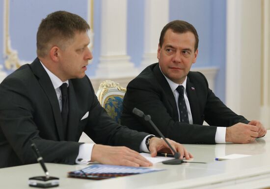 Russian Prime Minister Dmitry Medvedev meets with Slovak Prime Minister Robert Fico