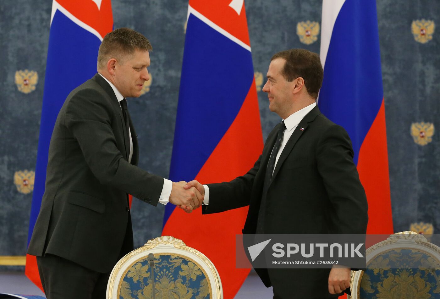 Russian Prime Minister Dmitry Medvedev meets with Slovak Prime Minister Robert Fico