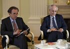May 28, 2015. Head of the newspaper Il Corriere della Sera Luciano Fontana and journalist Paolo Valentino interview Russian President Vladimir Putin ahead of his visit to Italy. Location: Russia, Moscow. Author: Aleksey Nikolskyi/Sputnik. President Vladimir Putin gives interview to Il Corriere della Sera ahead of his visit to Italy