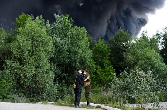 Fire at petroleum storage base in Kiev Region