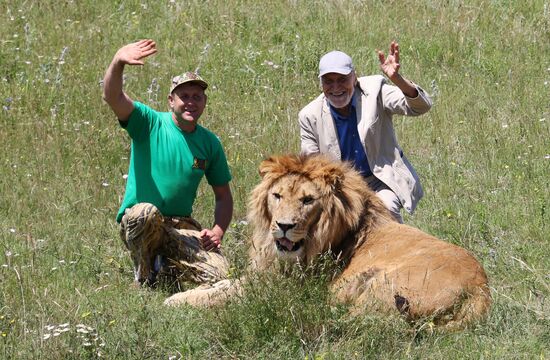 Nikolai Drozdov on set of Animal World at Taigan Safari Park in Crimea