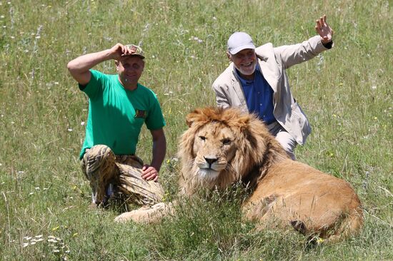 Nikolai Drozdov on set of Animal World at Taigan Safari Park in Crimea