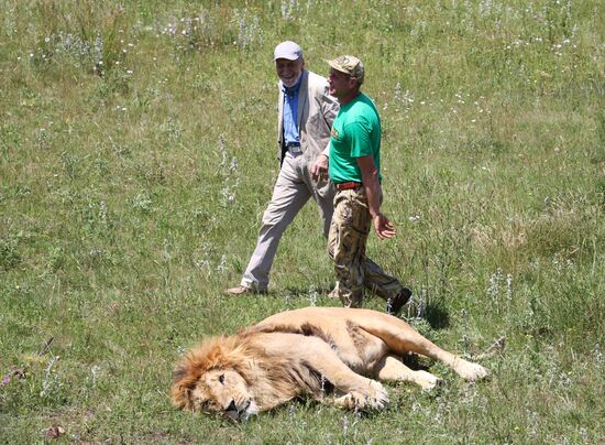 Nikolai Drozdov on set of Animal World at Taigan Safari Park in Crimea