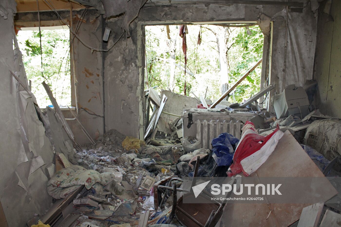 Aftermath of shelling in Oktyabrsky community, Donetsk