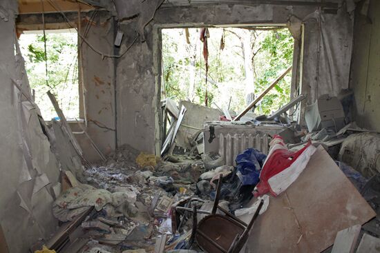 Aftermath of shelling in Oktyabrsky community, Donetsk