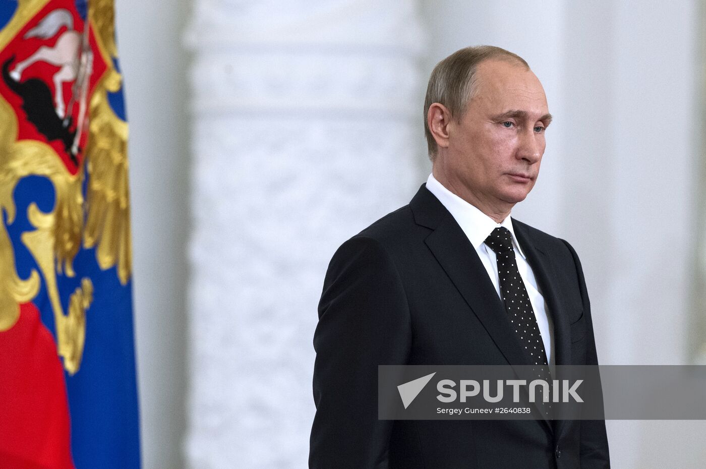 June 12, 2015. Russian President Vladimir Putin at the ceremony of the 2014 National Awards for science and technology, literature and the arts in the Grand Kremlin Palace. Location: Russia, Moscow. Author: Sergey Guneev/Sputnik. National awards presented on Russia Day in Kremlin