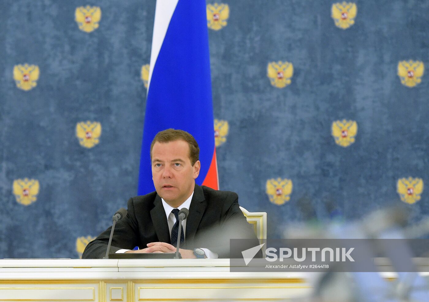 Prime Minister Dmitry Medvedev at Government meeting