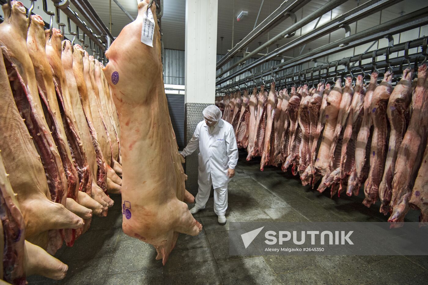 Sausage production at Omsk Bacon meat processing plant