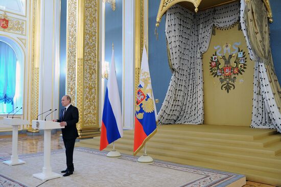 Russian President Vladimir Putin hosts reception in honor of military academy graduates