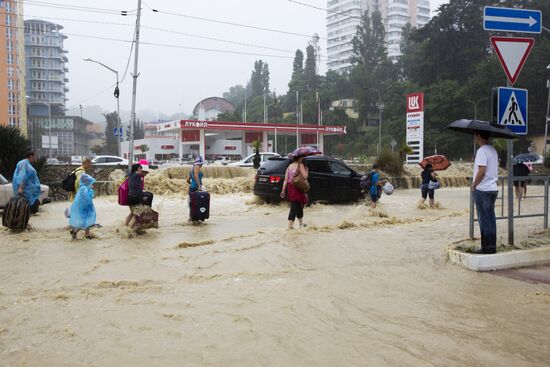 Downpour causes flash flood in Sochi