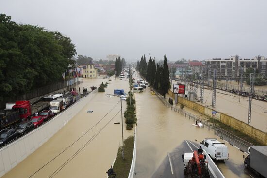 Downpour causes flash flood in Sochi