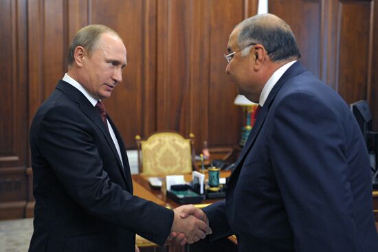 Russian President Vladimir Putin meets with USM Holdings founder Alisher Usmanov