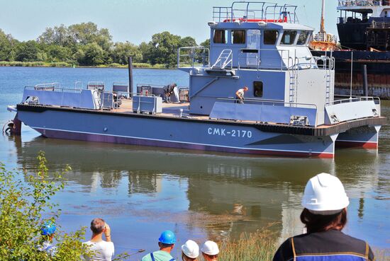 Launching motor boat for rescue team of Baltic Fleet