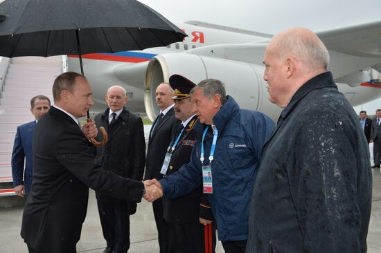 President of the Russian Federation Vladimir Putin arrives in Ufa