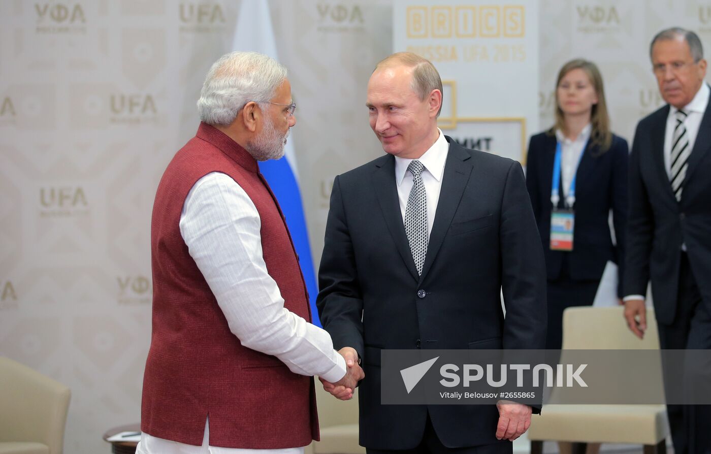 President of the Russian Federation Vladimir Putin meets with Prime Minister of India Narendra Modi