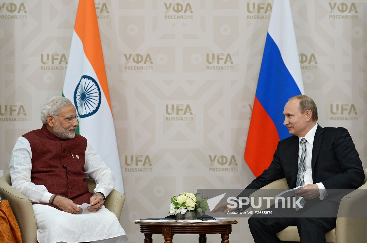 President of the Russian Federation Vladimir Putin meets with Prime Minister of India Narendra Modi