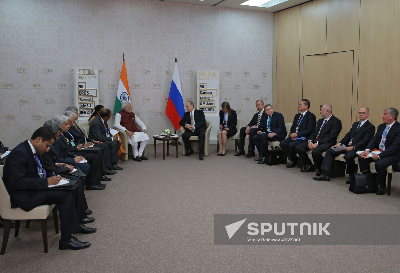 President of the Russian Federation Vladimir Putin meets with Prime Minister of India Narendra Modi