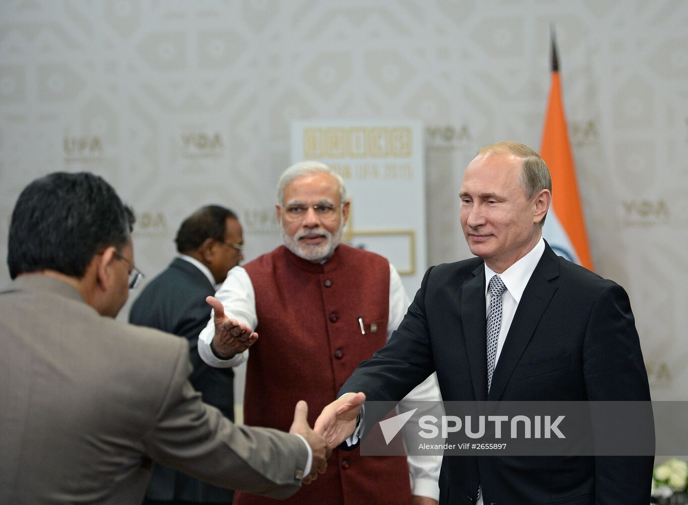 President of the Russian Federation Vladimir Putin meets with Prime Minister of India Narendra Modi