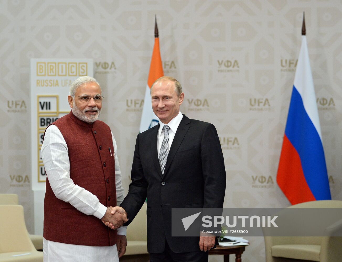 President of the Russian Federation Vladimir Putin meets with Prime Minister of India Narendra Modi