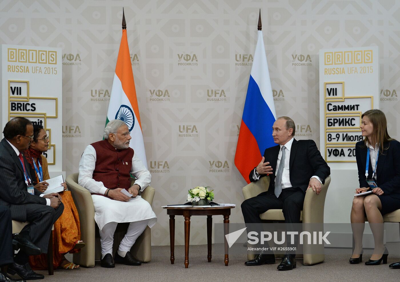 President of the Russian Federation Vladimir Putin meets with Prime Minister of India Narendra Modi