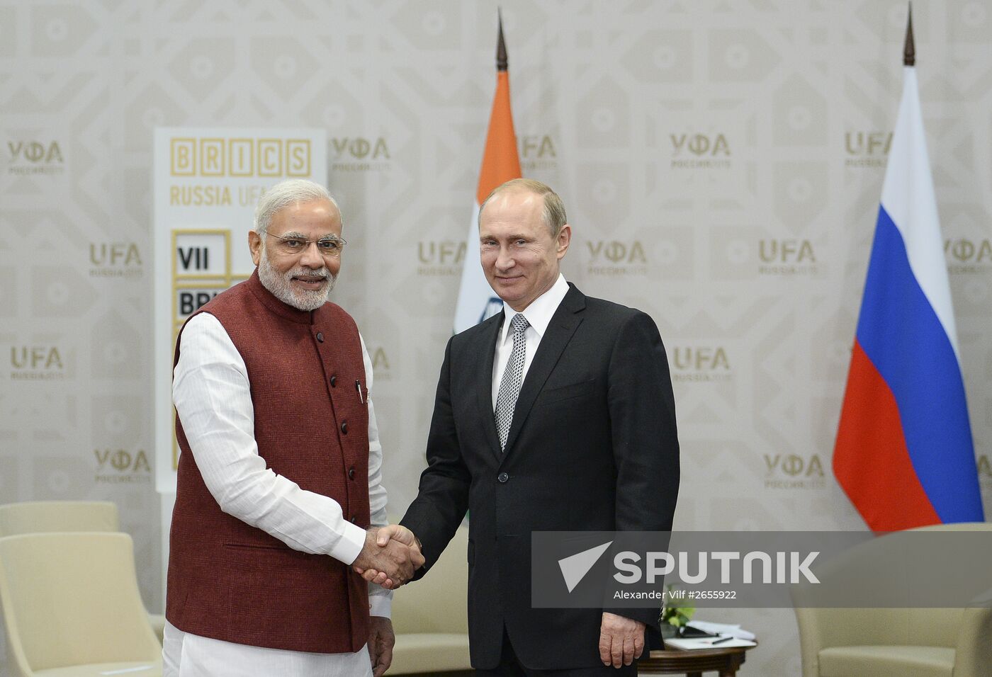 President of the Russian Federation Vladimir Putin meets with Prime Minister of India Narendra Modi