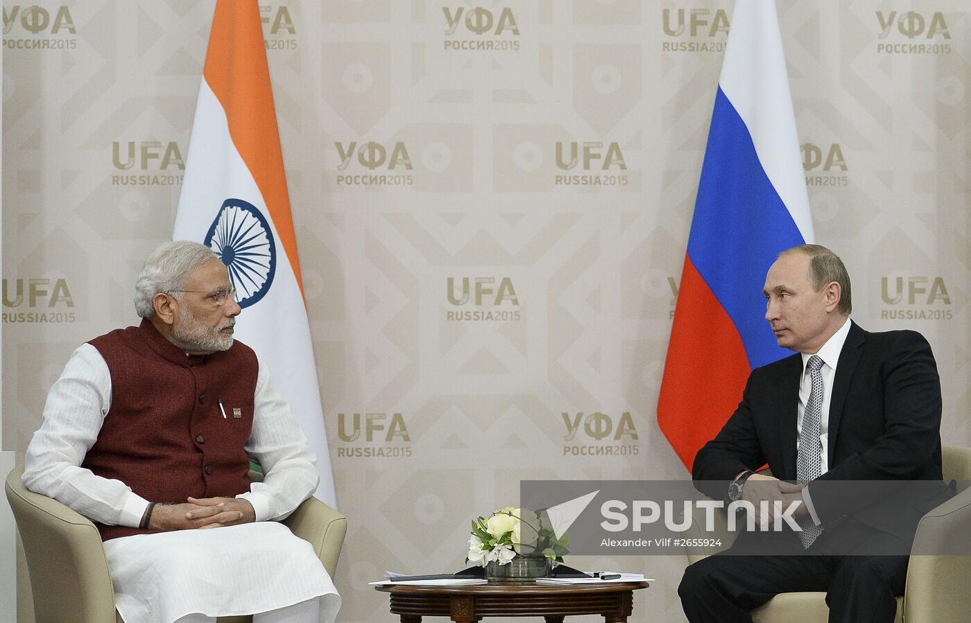 President of the Russian Federation Vladimir Putin meets with Prime Minister of India Narendra Modi