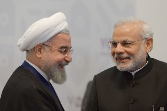 President of the Islamic Republic of Iran Hassan Rouhani meets with Prime Minister of the Republic of India Narendra Modi