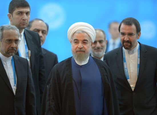 President of the Islamic Republic of Iran Hassan Rouhani meets with Prime Minister of the Republic of India Narendra Modi