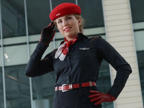 DME Runway cabin crew uniform show at Domodedovo airport