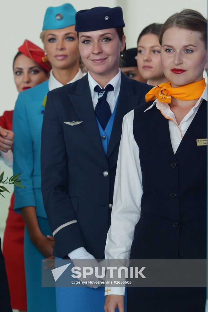 DME Runway cabin crew uniform show at Domodedovo airport