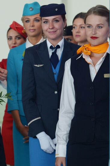 DME Runway cabin crew uniform show at Domodedovo airport