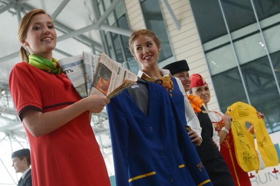 DME Runway cabin crew uniform show at Domodedovo airport
