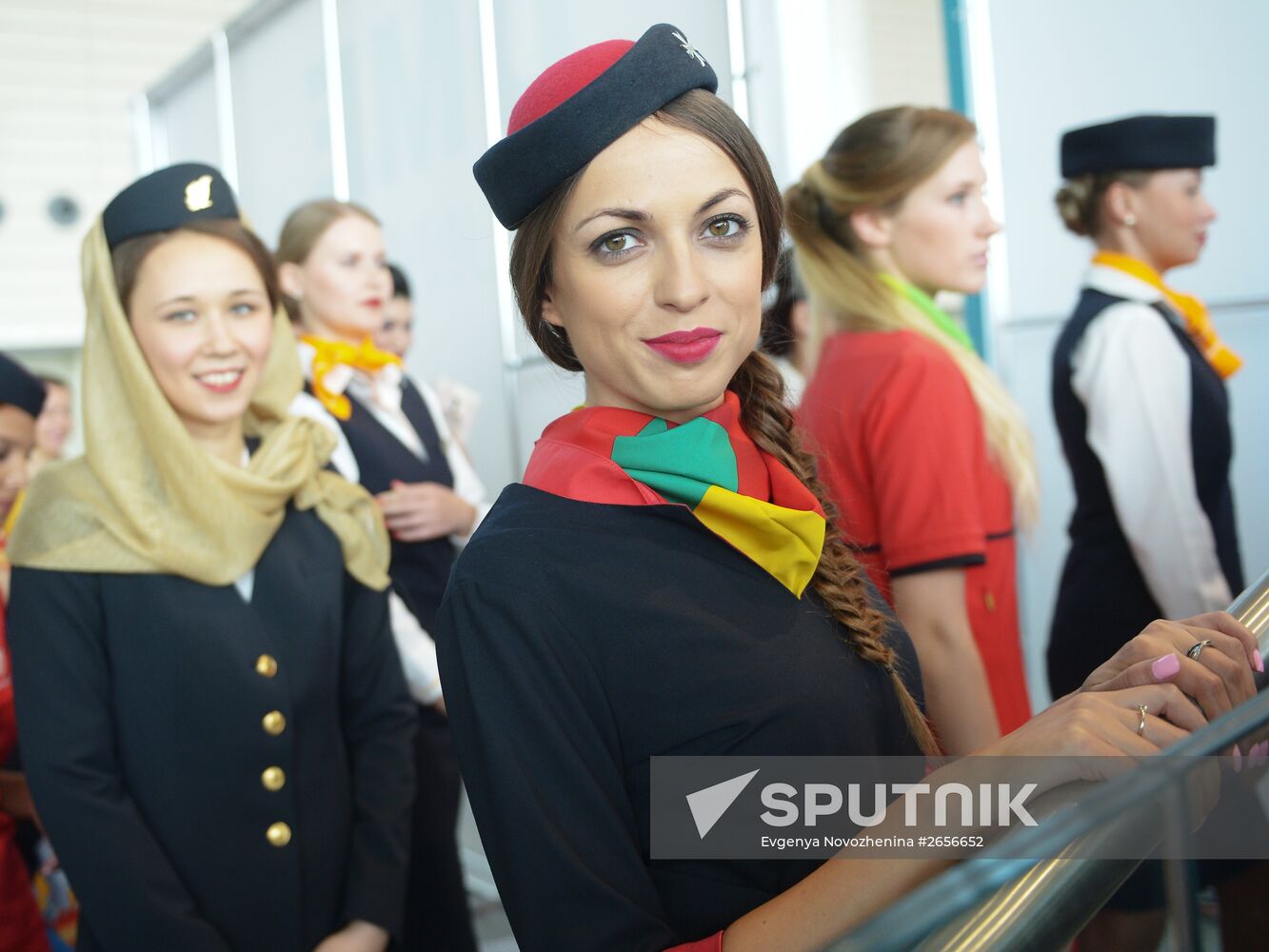 DME Runway cabin crew uniform show at Domodedovo airport