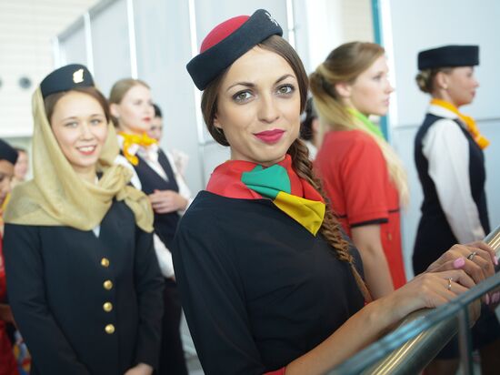 DME Runway cabin crew uniform show at Domodedovo airport