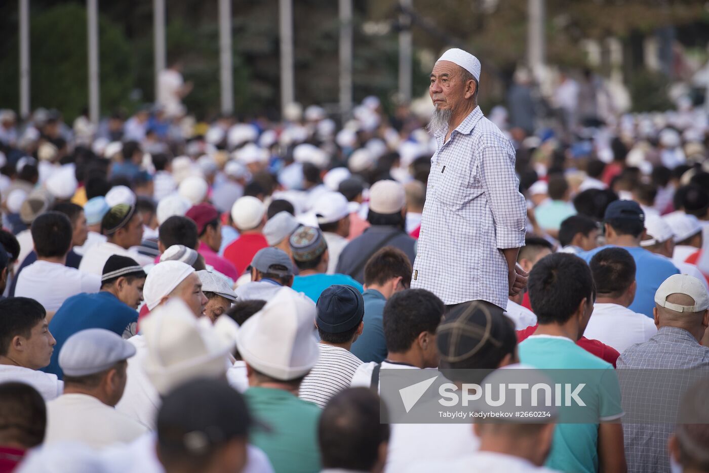 Eid prayers in Bishkek commemorating the end of Ramadan